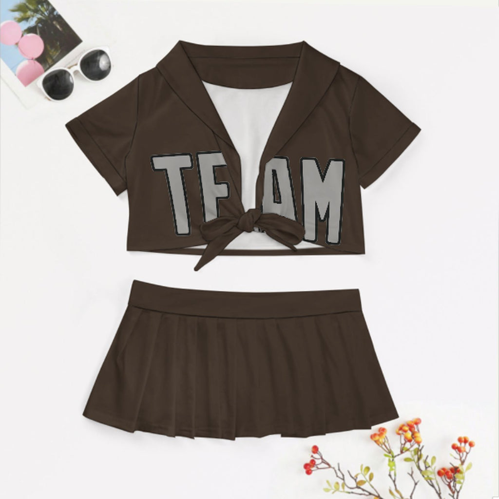 Custom Brown Gray Cheerleading Uniform Set
