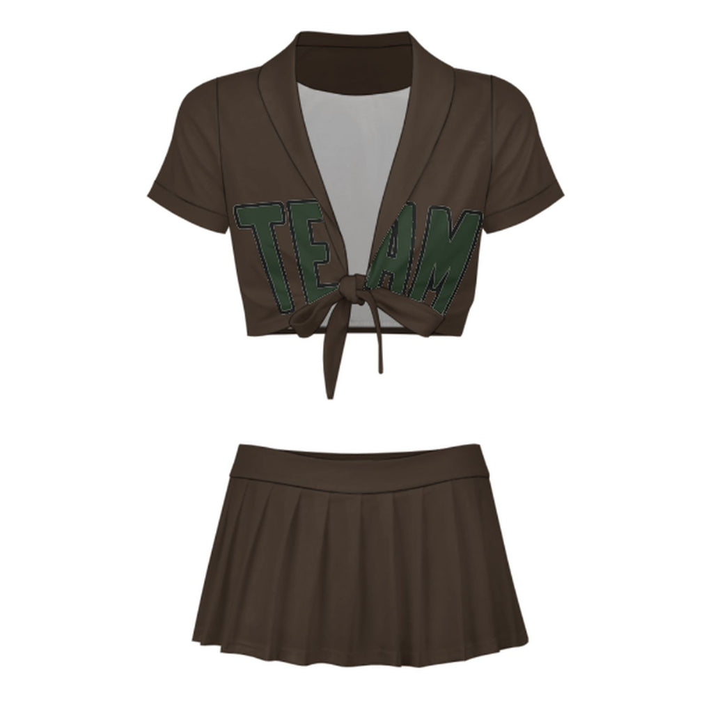 Custom Brown Dark Green Cheerleading Uniform Set