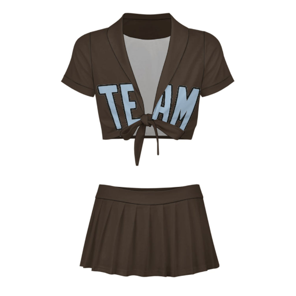 Custom Brown Light Blue Cheerleading Uniform Set