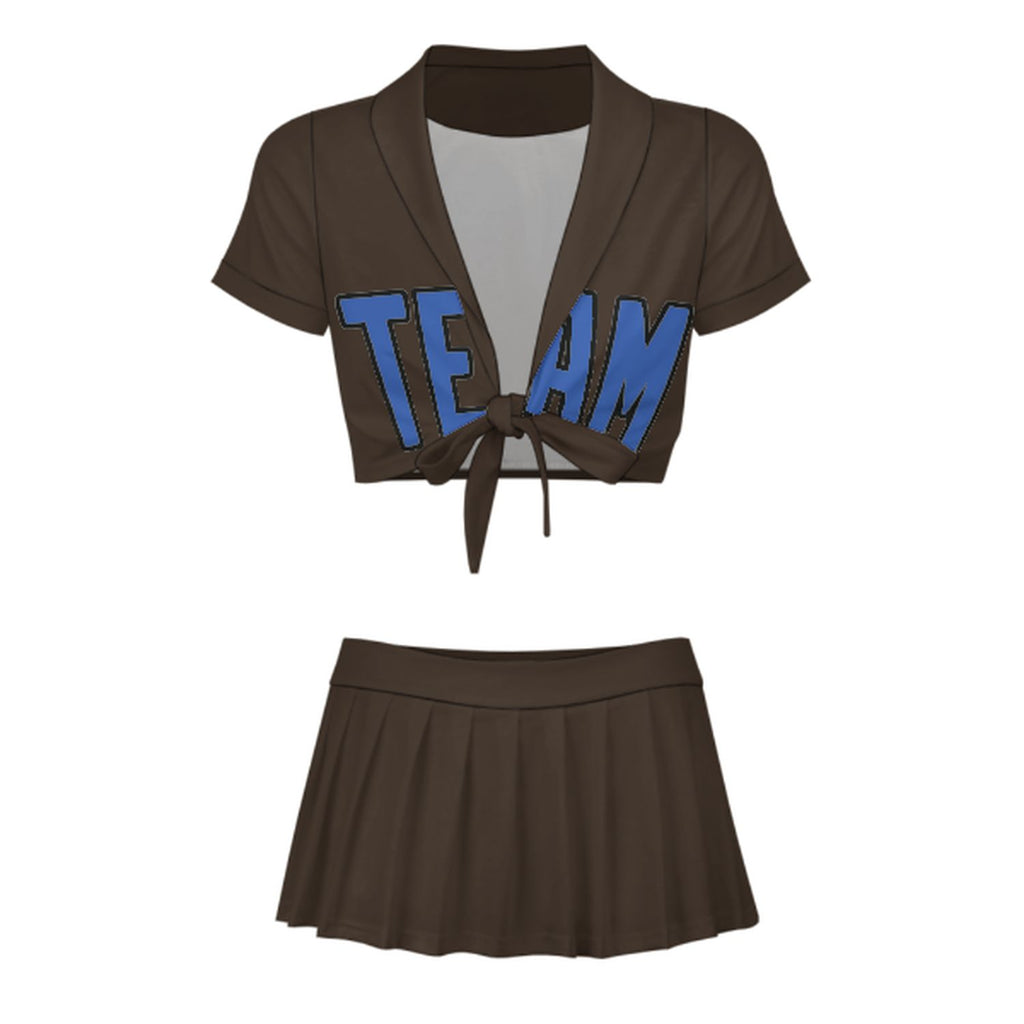 Custom Brown Sky Blue Cheerleading Uniform Set