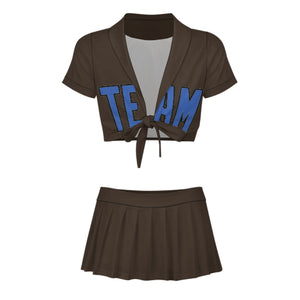 Custom Brown Sky Blue Cheerleading Uniform Set