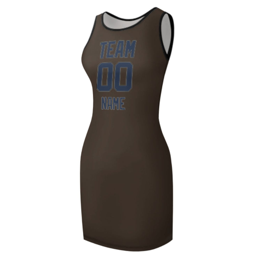 Custom Brown Blue Sleeveless Vest Dress