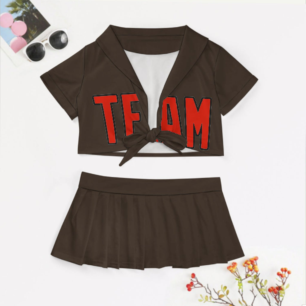 Custom Brown Orange Red Cheerleading Uniform Set