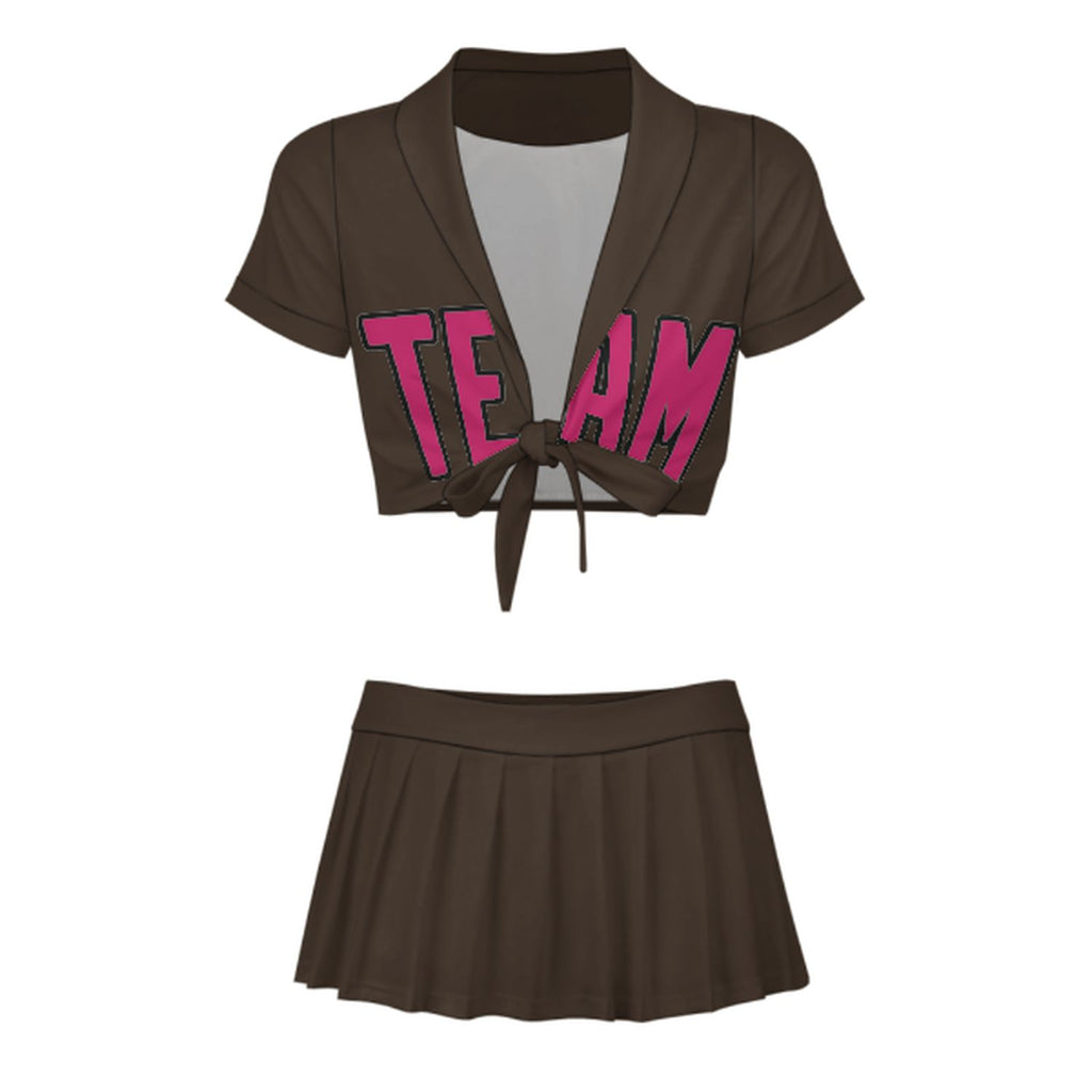 Custom Brown Pink Cheerleading Uniform Set