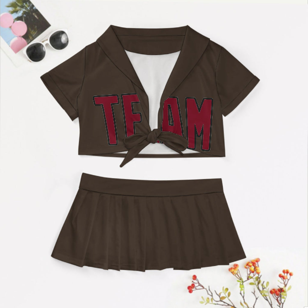 Custom Brown Crimson Red Cheerleading Uniform Set