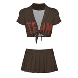 Custom Brown Coral Red Cheerleading Uniform Set