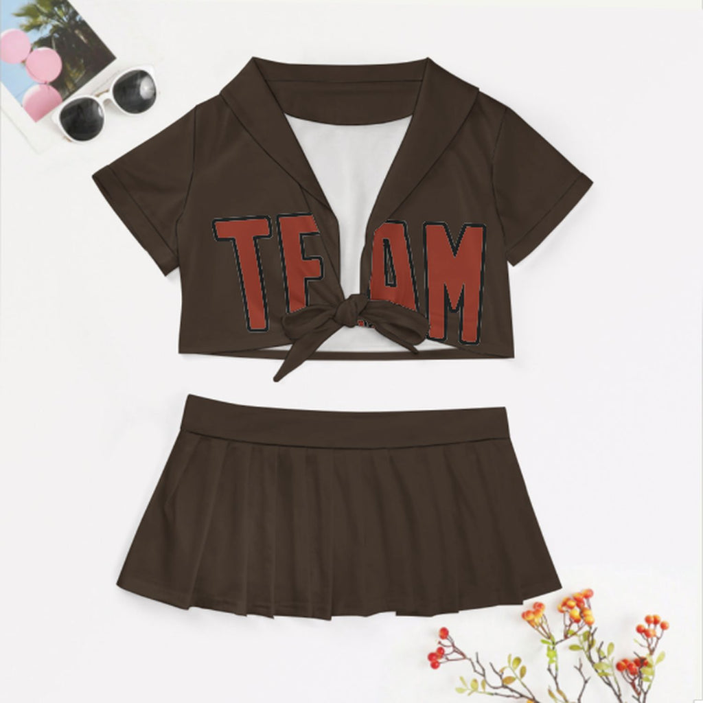 Custom Brown Coral Red Cheerleading Uniform Set