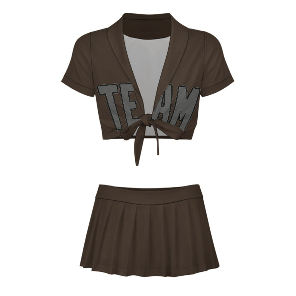 Custom Brown Dark Grey Cheerleading Uniform Set