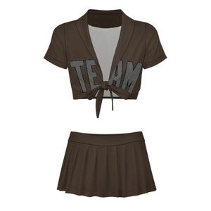 Custom Brown Dark Grey Cheerleading Uniform Set