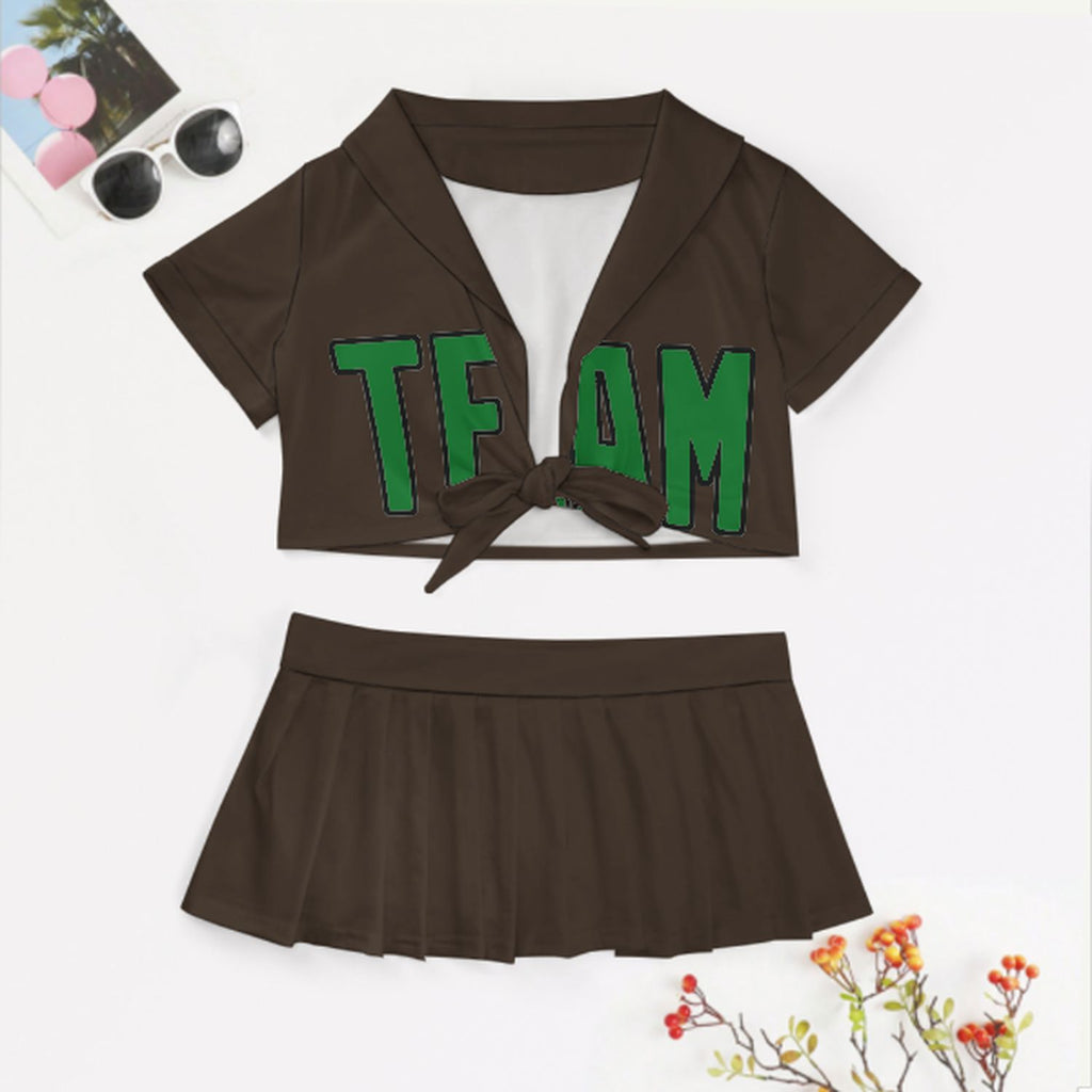 Custom Brown Emerald Green Cheerleading Uniform Set