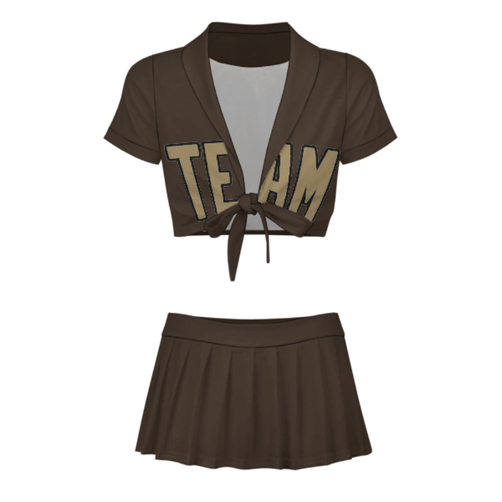 Custom Brown Light Khaki Cheerleading Uniform Set