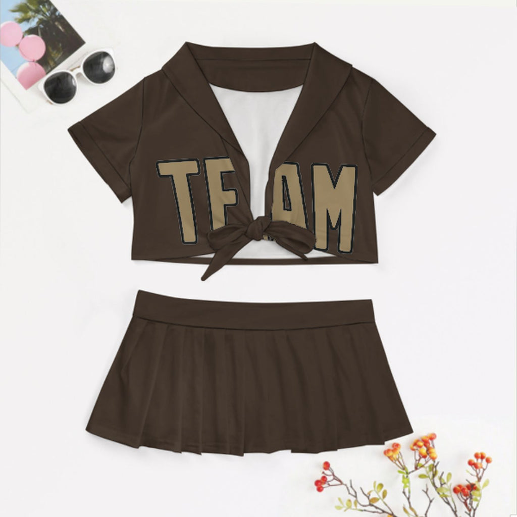 Custom Brown Light Khaki Cheerleading Uniform Set