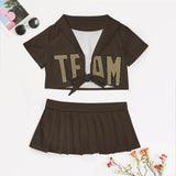 Custom Brown Light Khaki Cheerleading Uniform Set