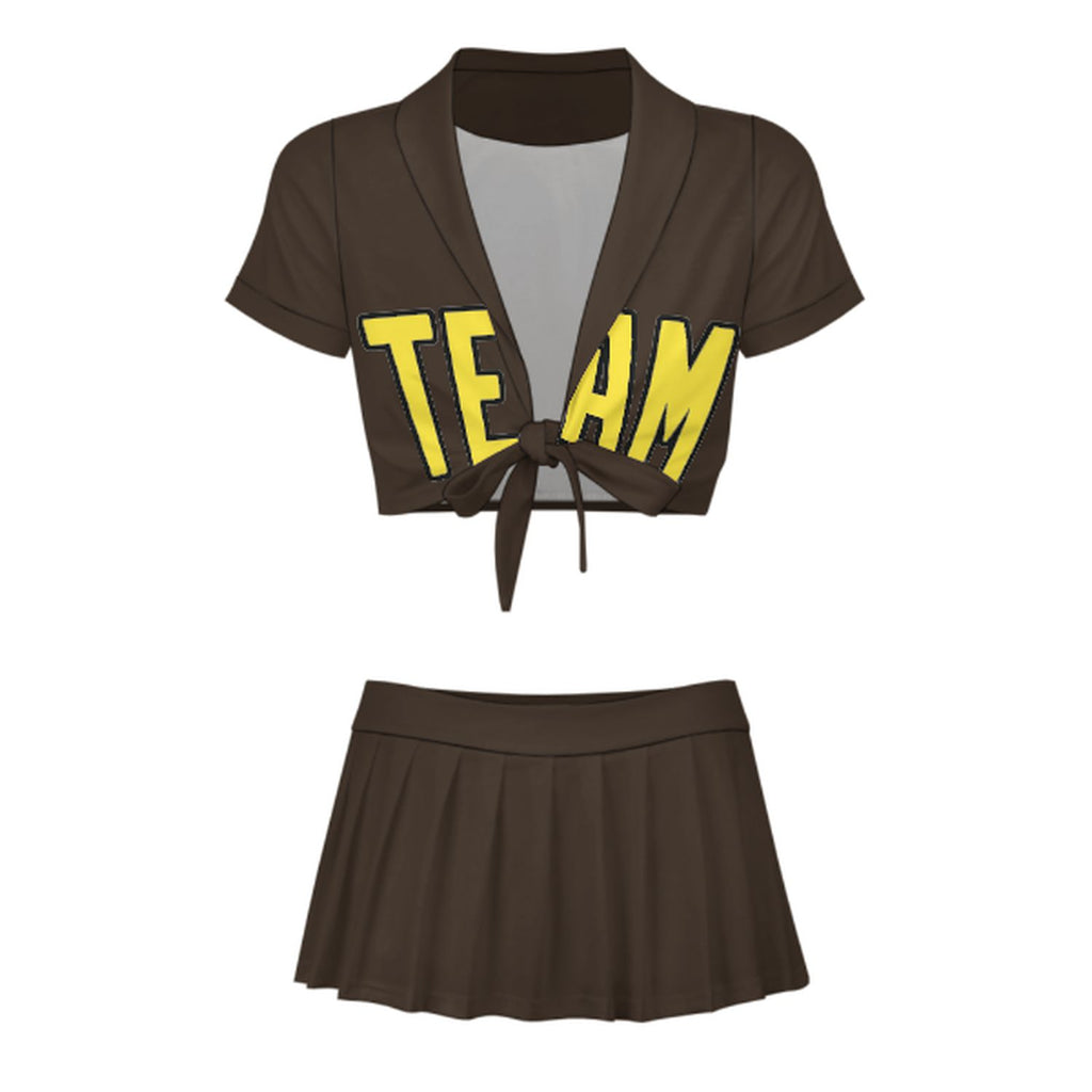 Custom Brown Light Yellow Cheerleading Uniform Set