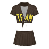 Custom Brown Light Yellow Cheerleading Uniform Set