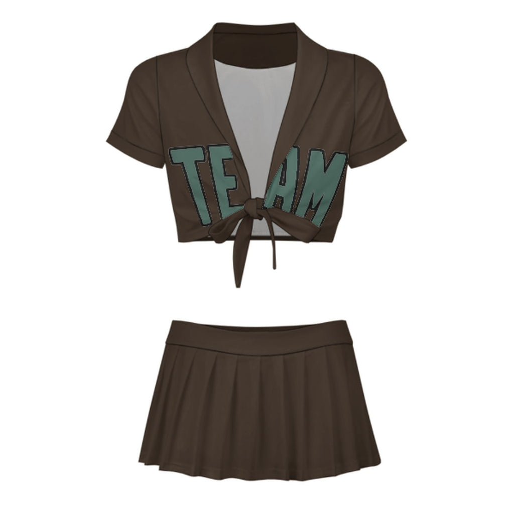 Custom Brown Blue Green Cheerleading Uniform Set
