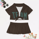 Custom Brown Blue Green Cheerleading Uniform Set