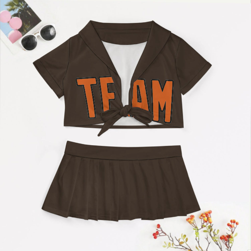 Custom Brown Orange Cheerleading Uniform Set