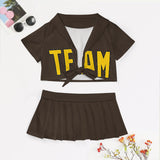 Custom Brown Gold Cheerleading Uniform Set
