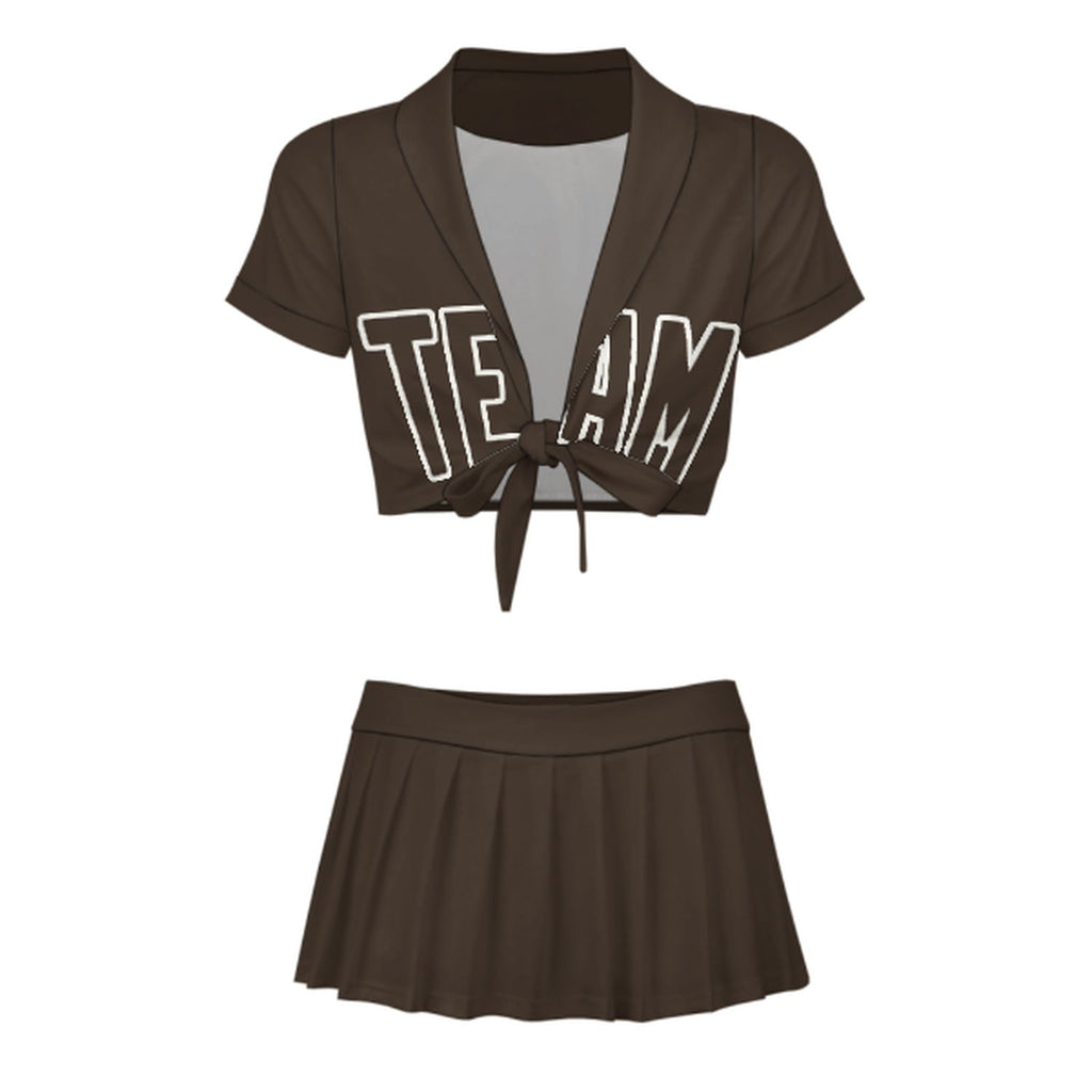 Custom Brown Brown Cheerleading Uniform Set
