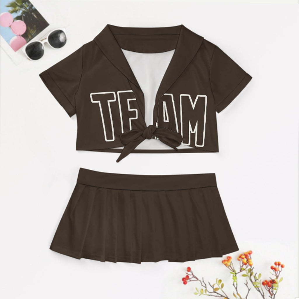 Custom Brown Brown Cheerleading Uniform Set