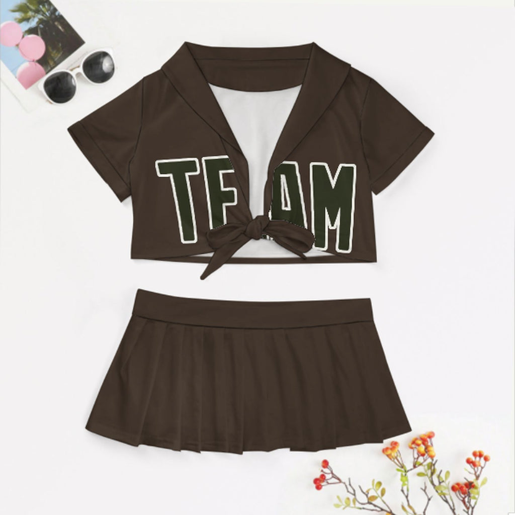 Custom Brown Olive Cheerleading Uniform Set