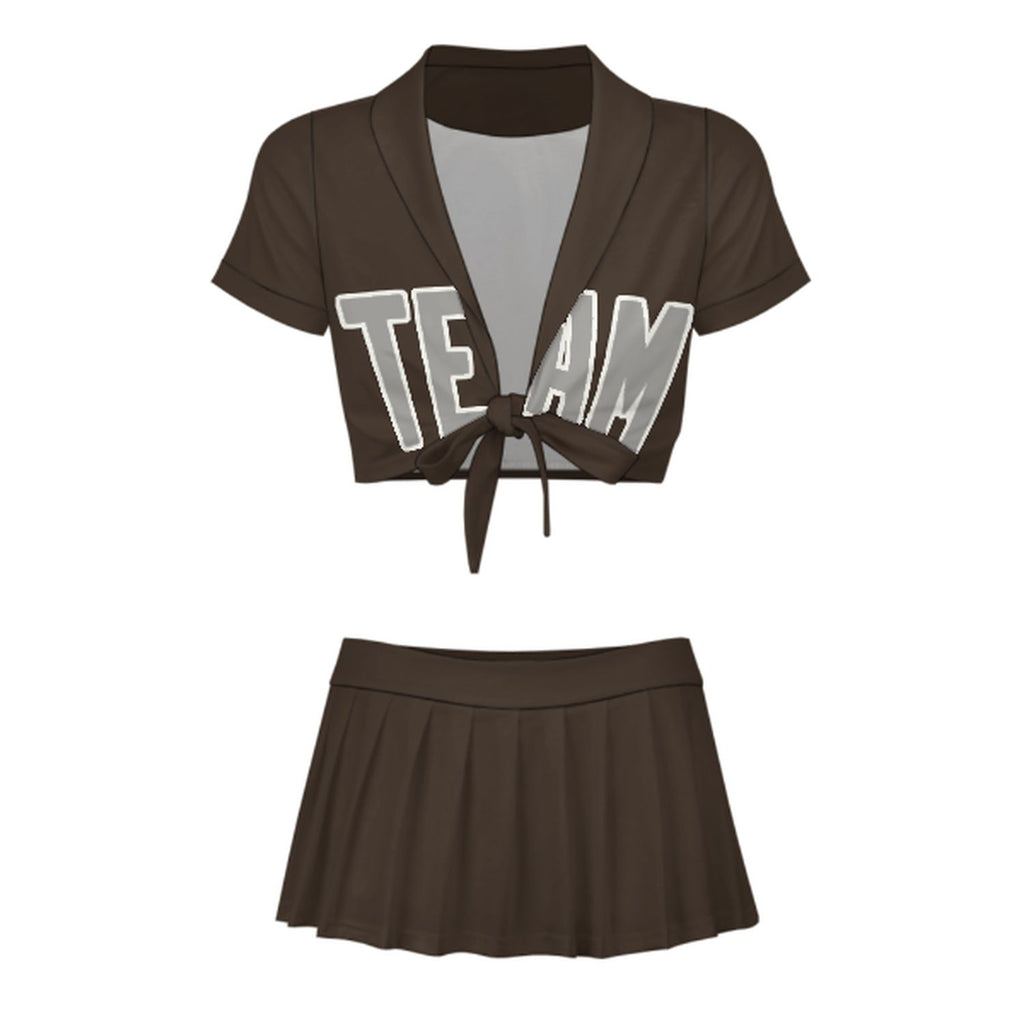 Custom Brown Gray Cheerleading Uniform Set