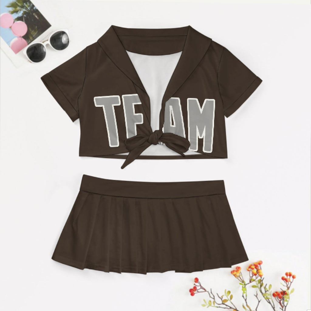 Custom Brown Gray Cheerleading Uniform Set