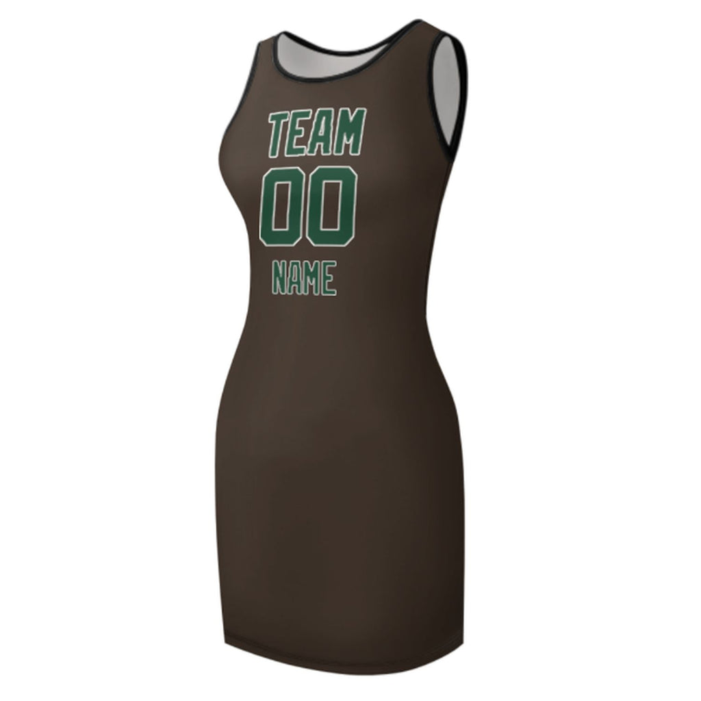Custom Brown Green Sleeveless Vest Dress