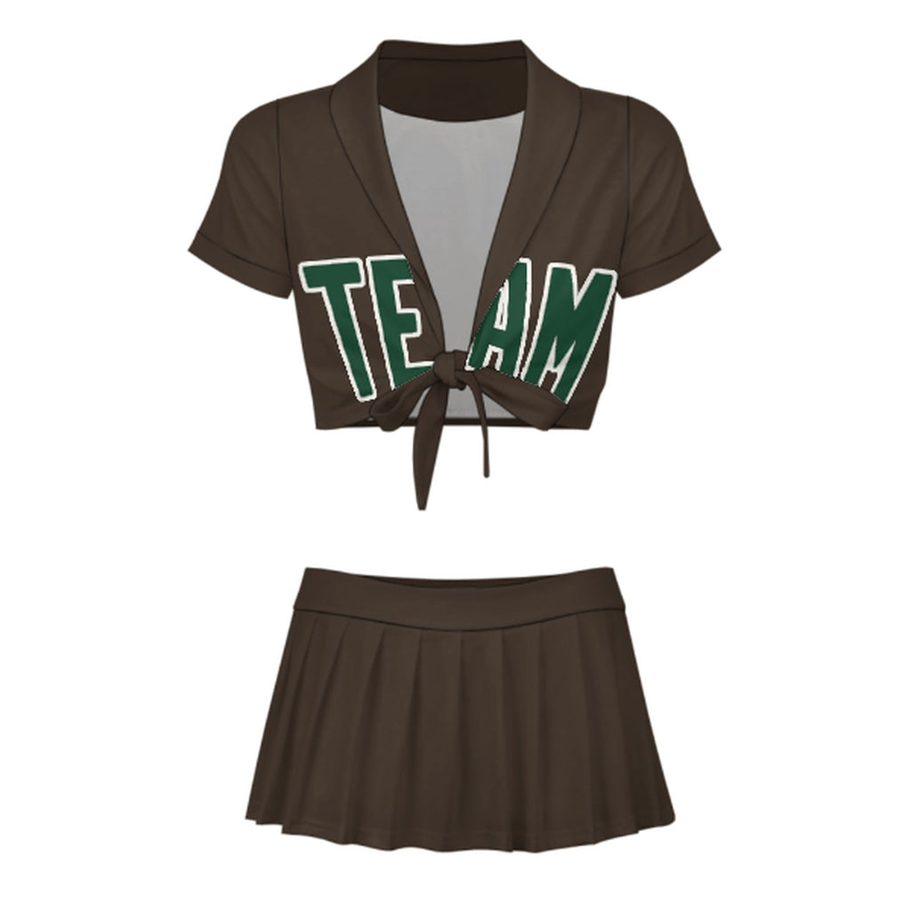 Custom Brown Green Cheerleading Uniform Set
