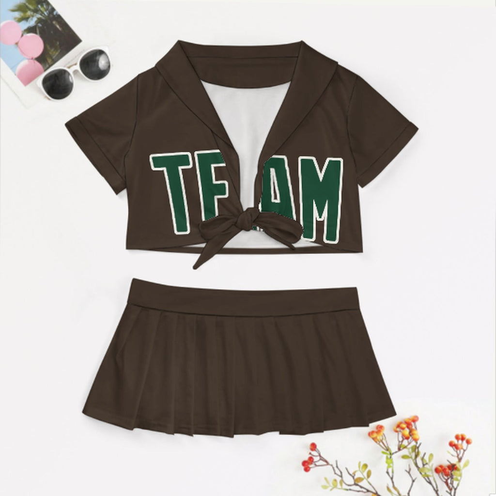 Custom Brown Green Cheerleading Uniform Set