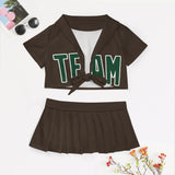 Custom Brown Green Cheerleading Uniform Set