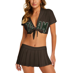 Custom Brown Dark Green Cheerleading Uniform Set