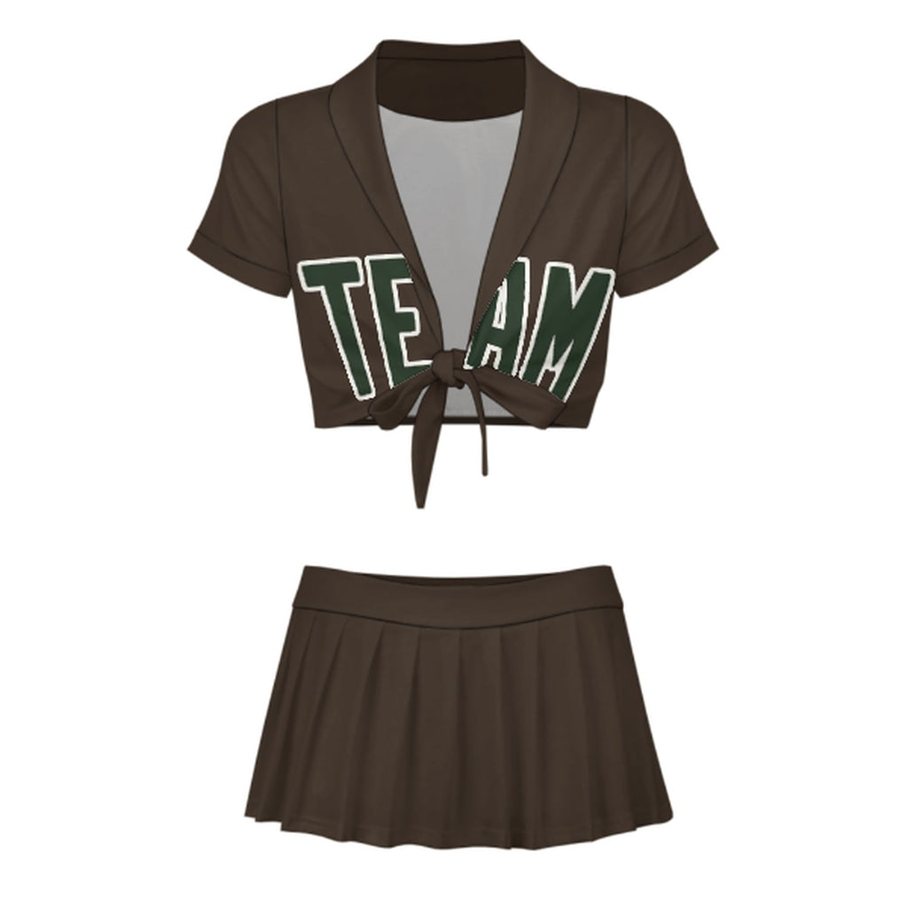 Custom Brown Dark Green Cheerleading Uniform Set