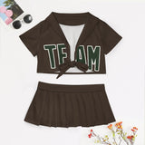 Custom Brown Dark Green Cheerleading Uniform Set