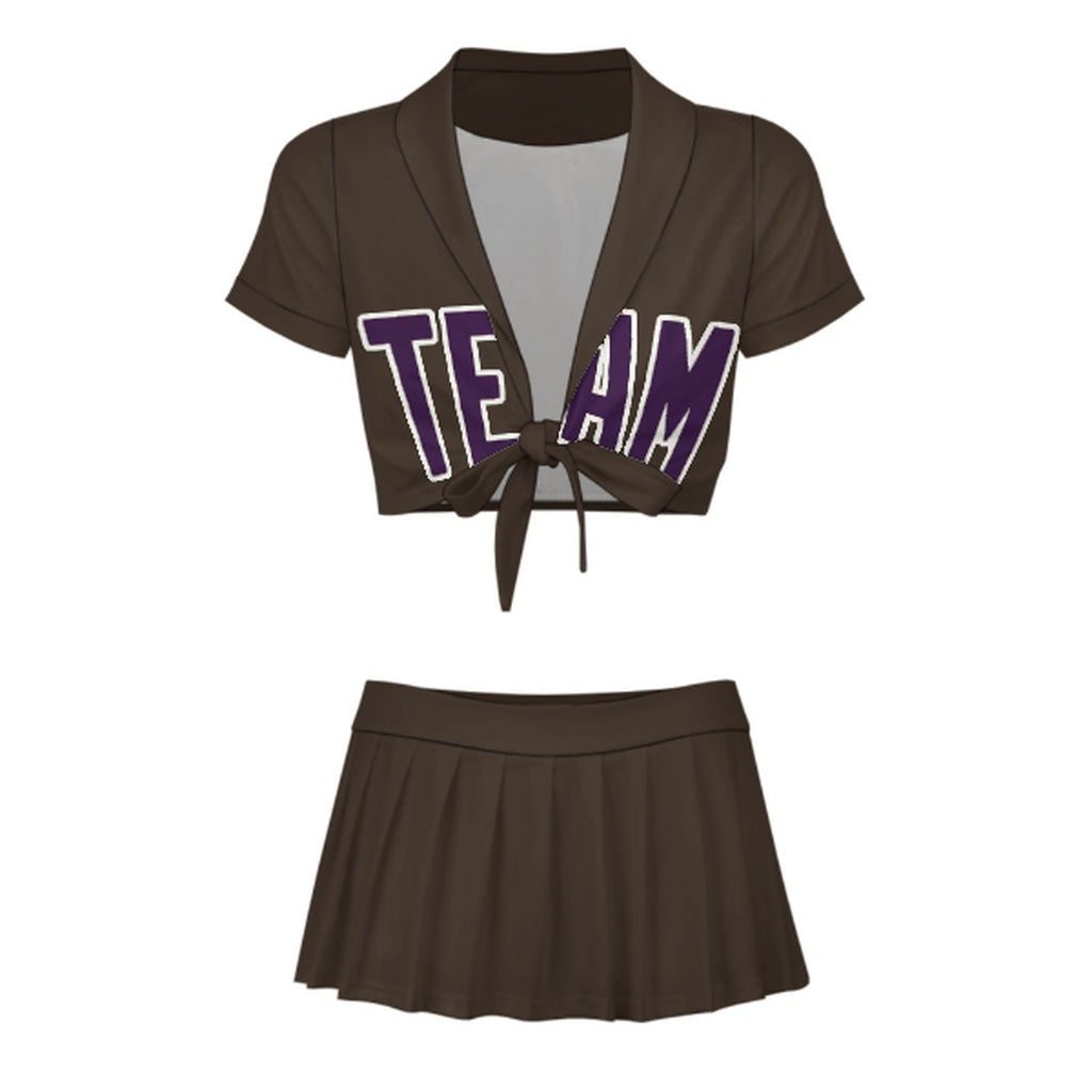 Custom Brown Purple Cheerleading Uniform Set