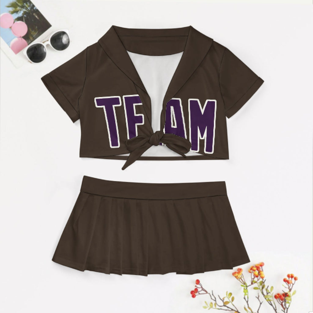 Custom Brown Purple Cheerleading Uniform Set