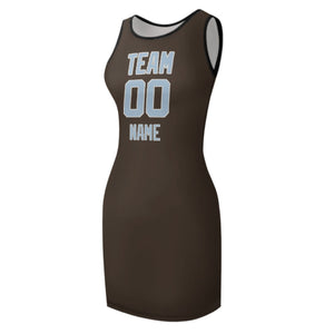 Custom Brown Light Blue Sleeveless Vest Dress