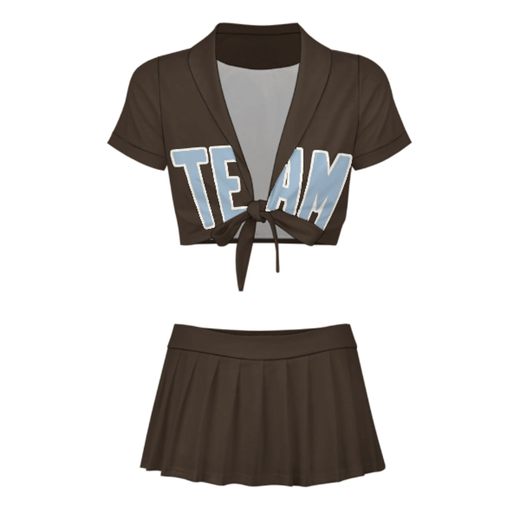 Custom Brown Light Blue Cheerleading Uniform Set