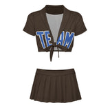 Custom Brown Sky Blue Cheerleading Uniform Set