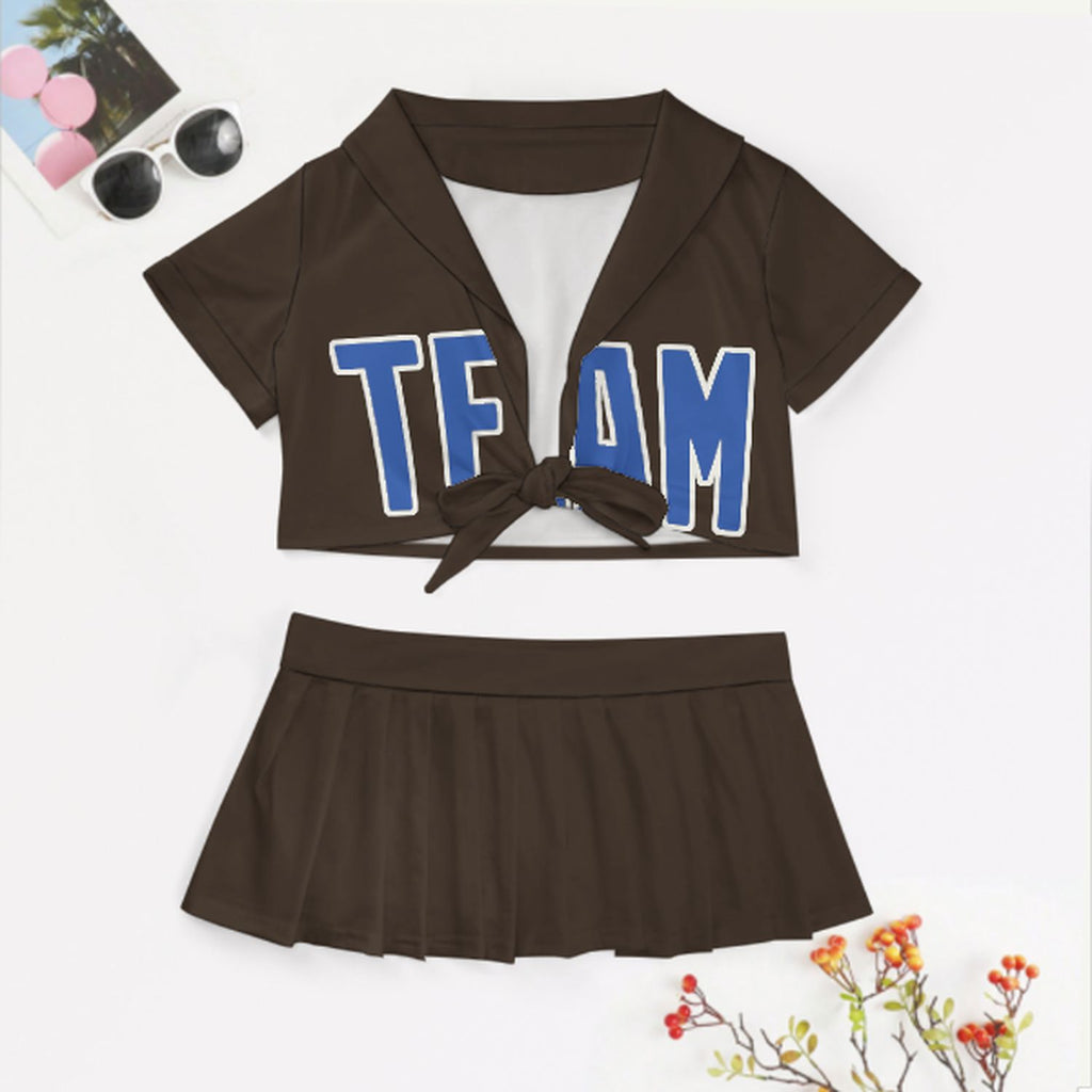 Custom Brown Sky Blue Cheerleading Uniform Set