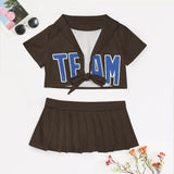 Custom Brown Sky Blue Cheerleading Uniform Set