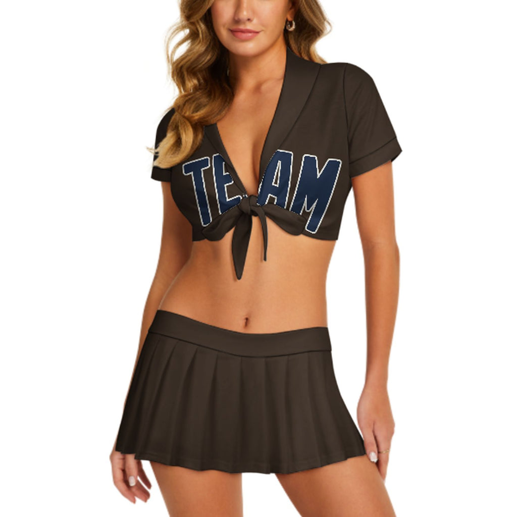 Custom Brown Blue Cheerleading Uniform Set