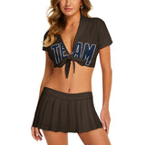 Custom Brown Blue Cheerleading Uniform Set