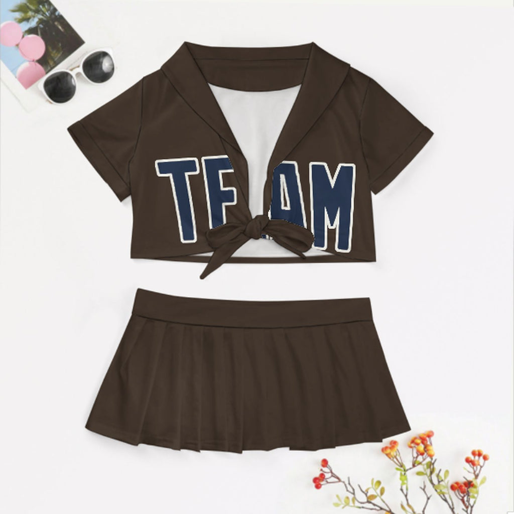 Custom Brown Blue Cheerleading Uniform Set