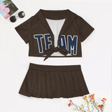 Custom Brown Blue Cheerleading Uniform Set