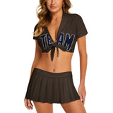 Custom Brown Navy Cheerleading Uniform Set