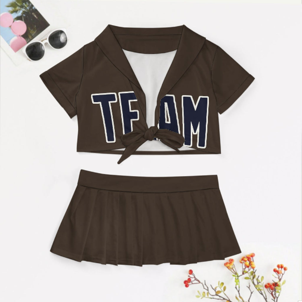 Custom Brown Navy Cheerleading Uniform Set