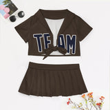 Custom Brown Navy Cheerleading Uniform Set