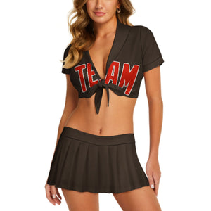 Custom Brown Orange Red Cheerleading Uniform Set